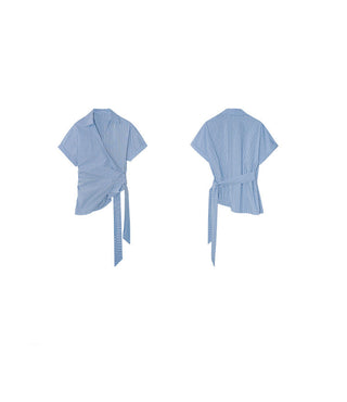 striped lace-up shirt
