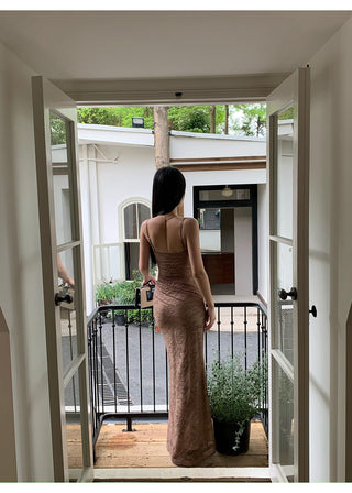brown lace dress