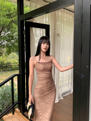 brown lace dress