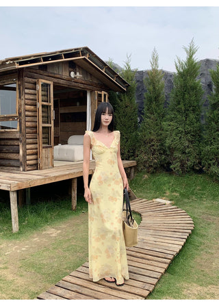 yellow V-neck dress