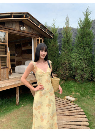 yellow V-neck dress