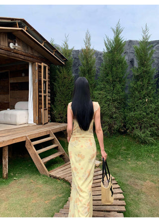 yellow V-neck dress