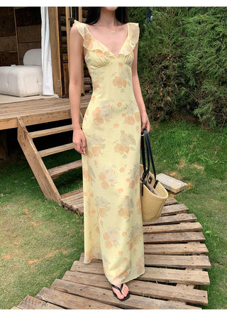 yellow V-neck dress