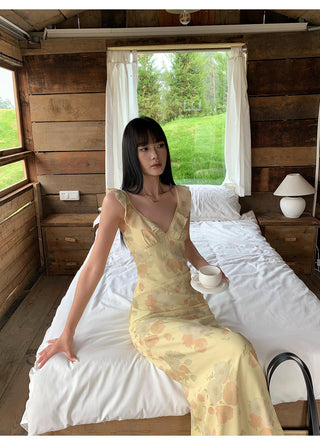 yellow V-neck dress