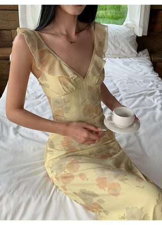 yellow V-neck dress