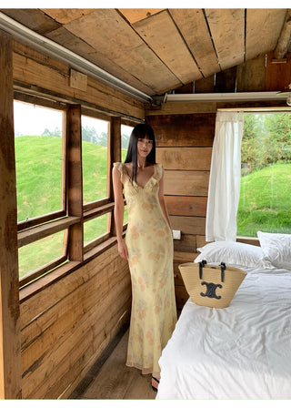 yellow V-neck dress