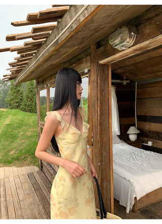 yellow V-neck dress