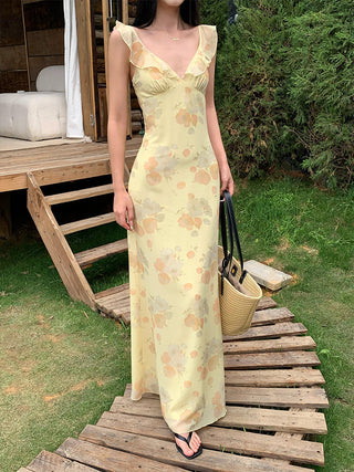 yellow V-neck dress