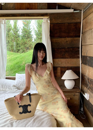 yellow V-neck dress