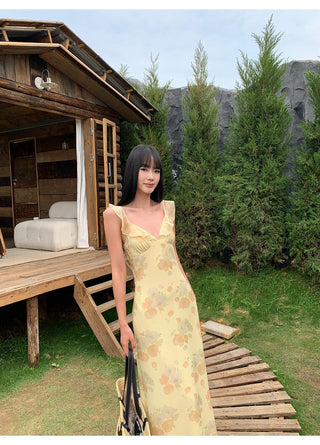 yellow V-neck dress