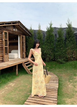 yellow V-neck dress