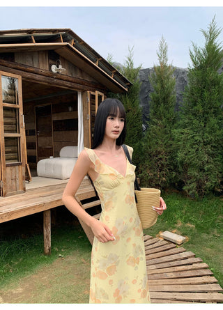 yellow V-neck dress
