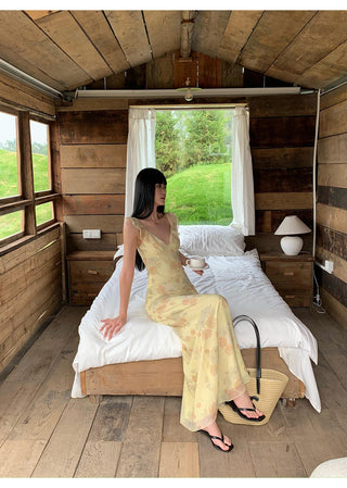 yellow V-neck dress