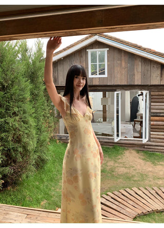 yellow V-neck dress