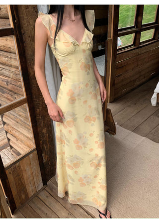 yellow V-neck dress