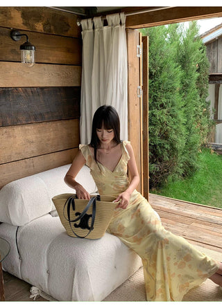 yellow V-neck dress