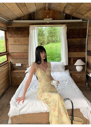yellow V-neck dress