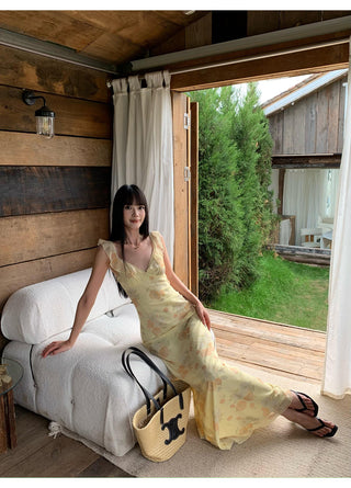 yellow V-neck dress