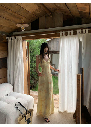 yellow V-neck dress