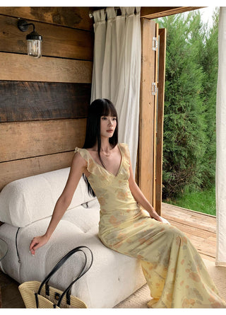 yellow V-neck dress
