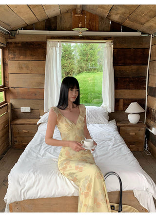 yellow V-neck dress