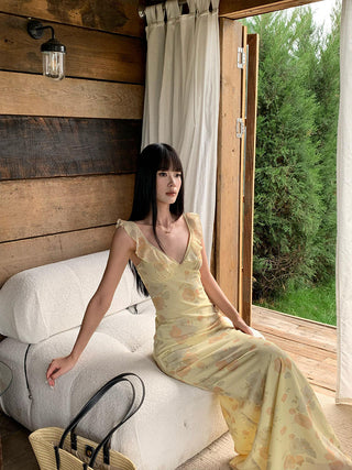 yellow V-neck dress