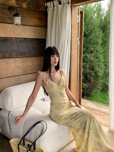 yellow V-neck dress