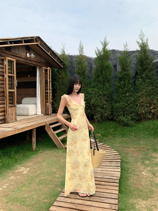 yellow V-neck dress