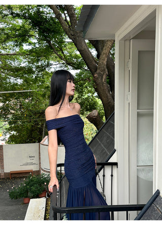 blue mesh dress