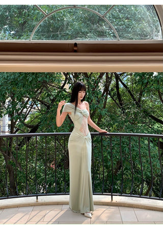 pea green dress