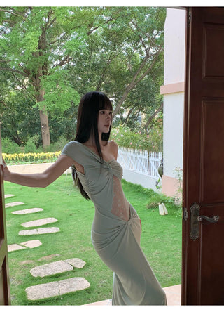 pea green dress