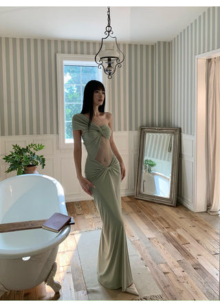 pea green dress