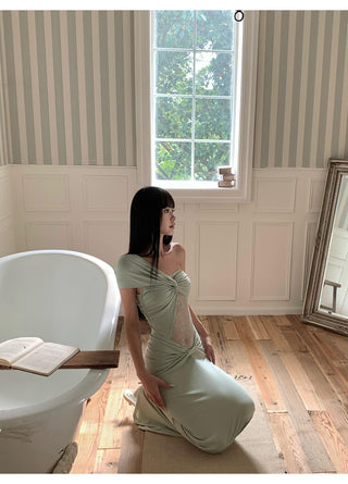 pea green dress