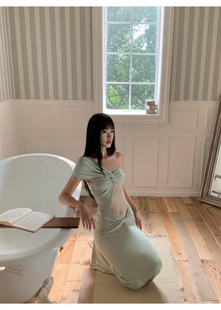 pea green dress