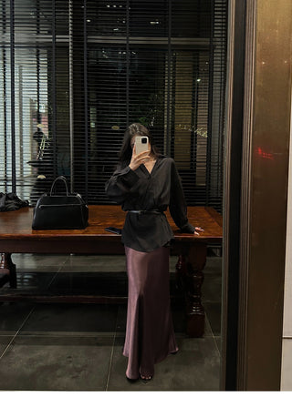 purple satin skirt