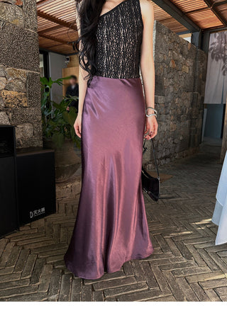 purple satin skirt