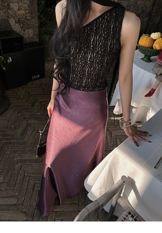 purple satin skirt