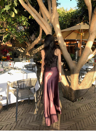 purple satin skirt