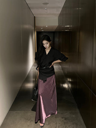 purple satin skirt