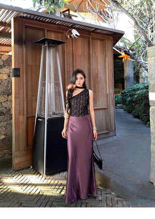 purple satin skirt