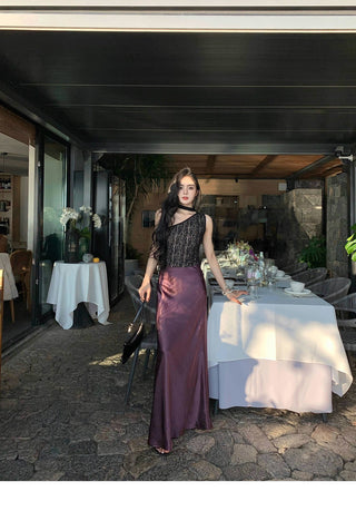 purple satin skirt
