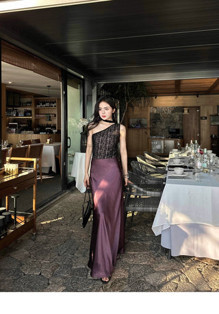 purple satin skirt