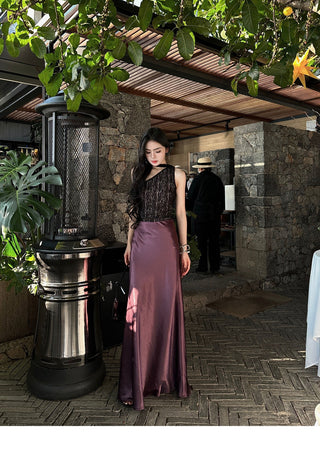 purple satin skirt