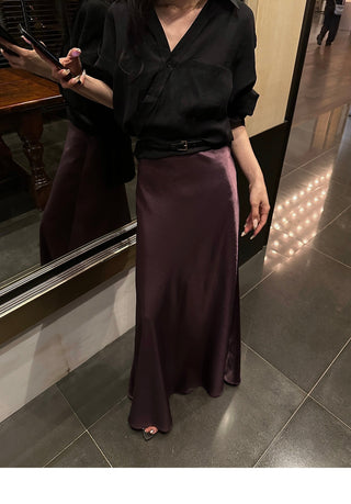 purple satin skirt