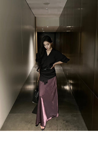 purple satin skirt