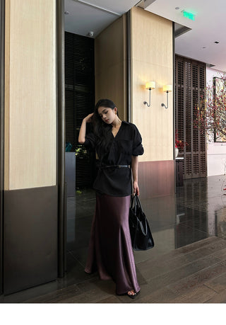purple satin skirt