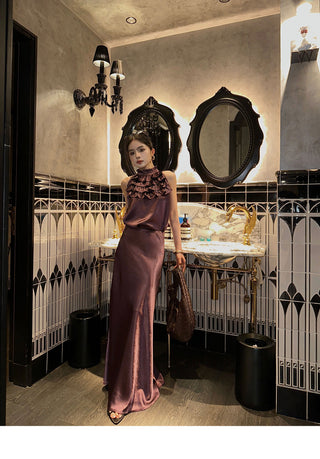 purple satin skirt