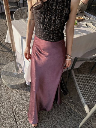 purple satin skirt
