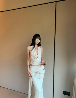 beige print skirt