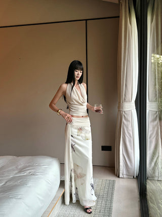 beige print skirt